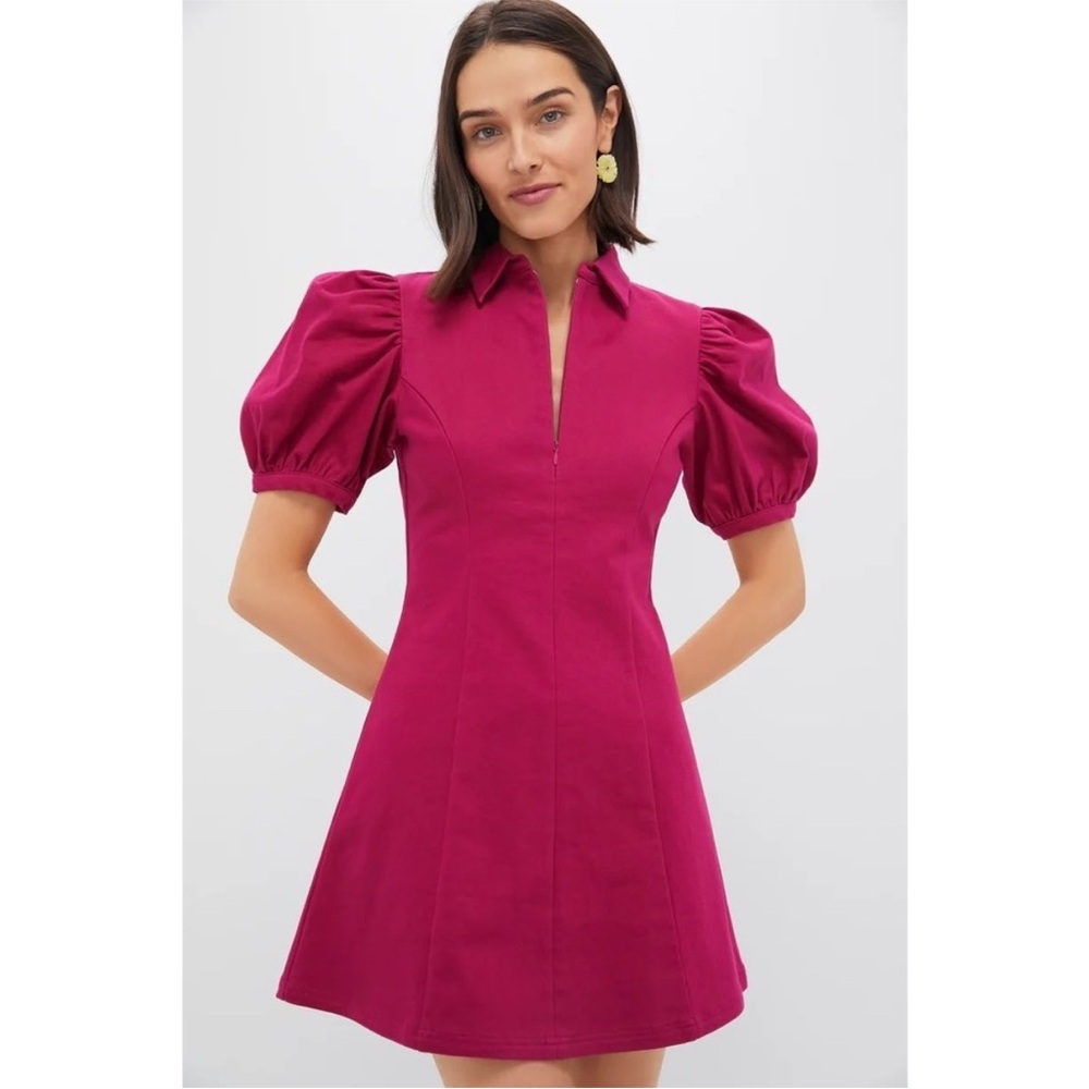 Fuchsia Puff-Sleeve Mini Dress